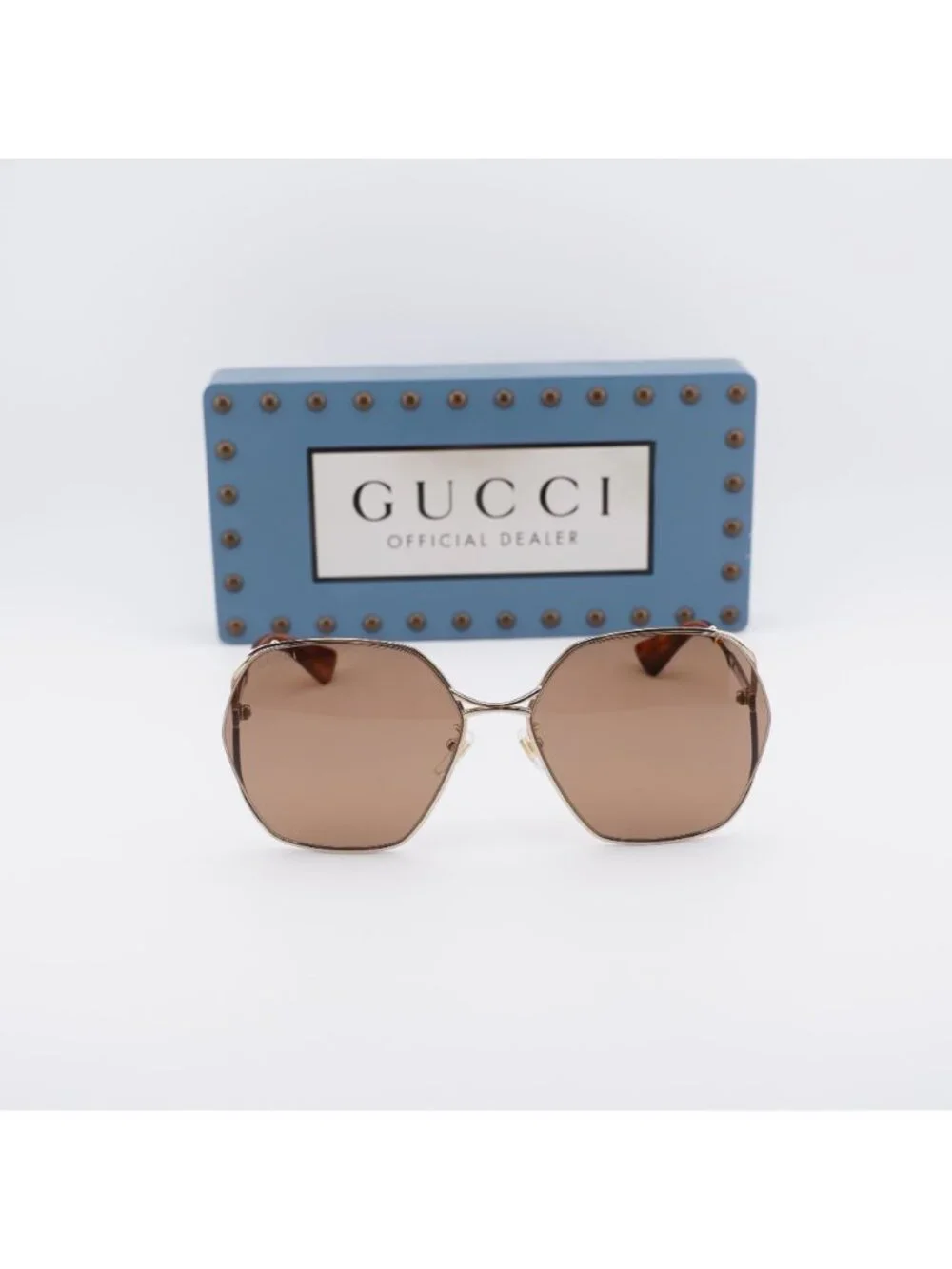 Gucci GG0818SA 002 Geometric Sunglasses - Gold / Brown